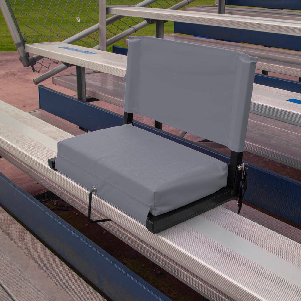Extra-Large Gray Canvas Folding Stadium Chair with Cushions