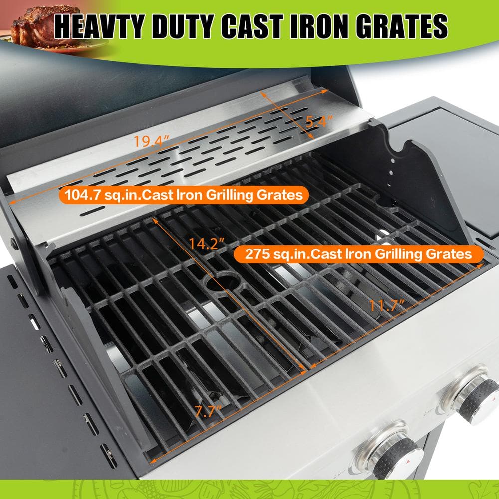 Black and Silver 3-Burner Propane Grill with Side Burner