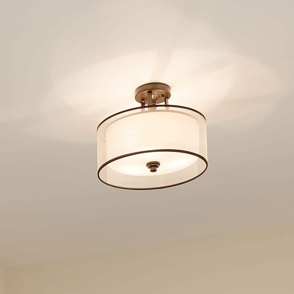 Lacey 15" Bronze and White Drum Semi-Flush Mount Light
