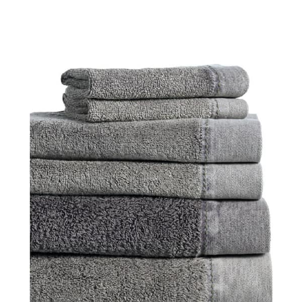 Espalma MO Stonewash 6-Piece 100% Cotton Bath Towel Set in Silver