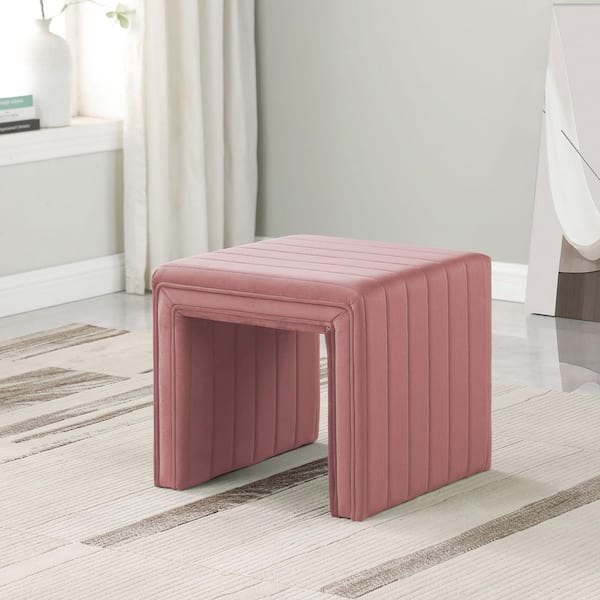 Blush Velvet Channel Decorative Ottoman
