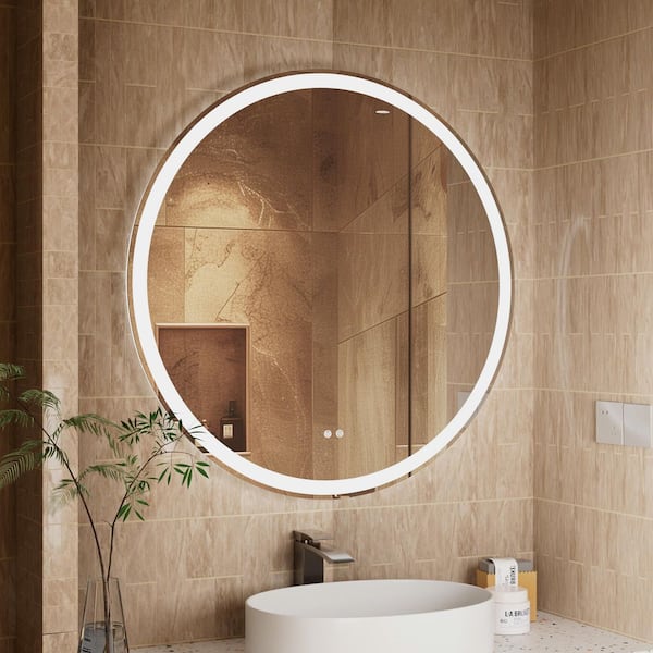 LuxHomez 31 in. W x 31 in. H Round LED Frameless Wall Mounted Memory Function 3-Colors Dimmable Anti-Fog Bathroom Vanity Mirror