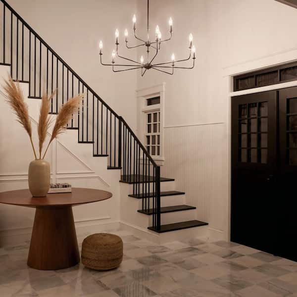 Pallas 42.75 in. 12-Light Black Traditional Shaded Tiered Chandelier for Dining Room