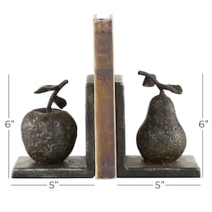 Gray Metal Apple and Pear Fruit Bookends (Set of 2)