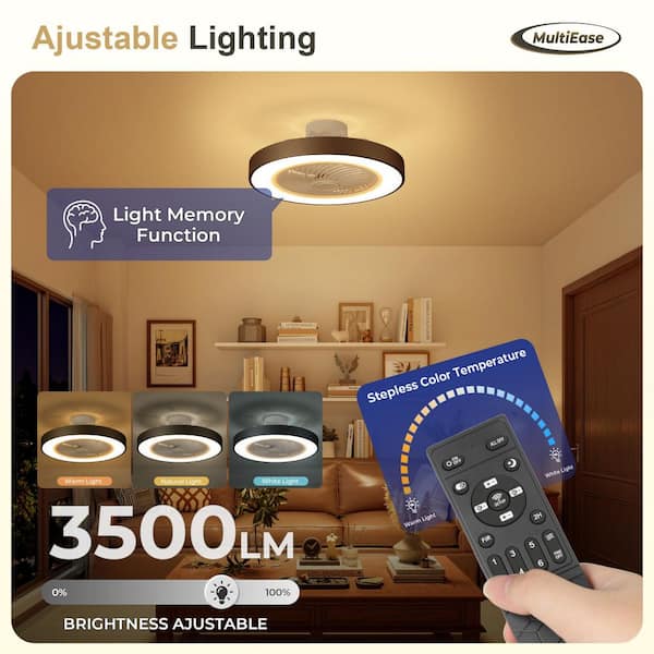 20 in. Indoor Black Caged Enclosed Flush Mount Ceiling Fan with LED Light Modern Low Profile with Remote and APP