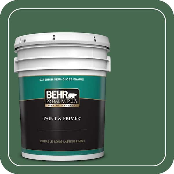 BEHR PREMIUM PLUS 5 gal. #M410-7 Perennial Green Semi-Gloss Enamel Exterior Paint & Primer