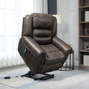 Smoky Gray Faux Leather Standard (No Motion) Recliner with Nailhead Trim