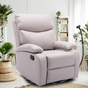 Everglade 30.2 in. W Technical Leather Upholstered Swivel and Rocking Manual Recliner in White