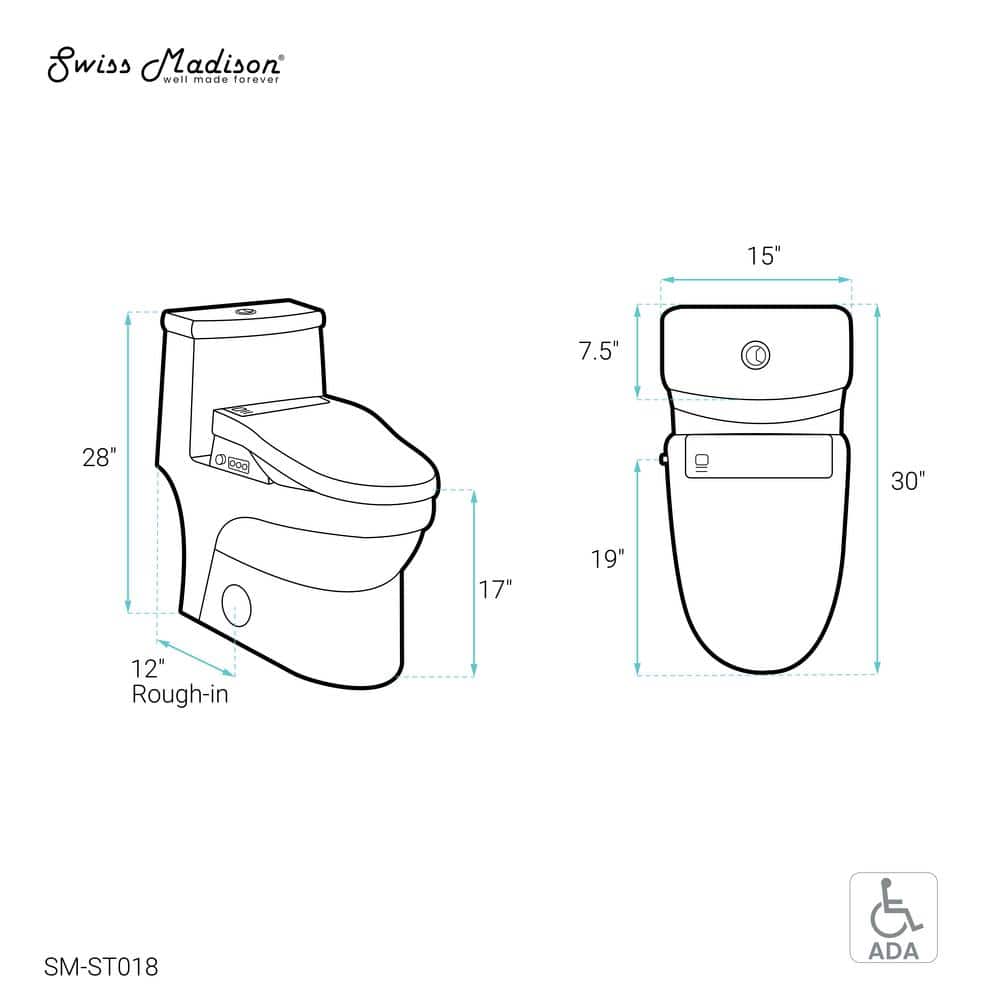 White Glossy Elongated Free Standing Dual Flush Toilet