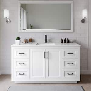 Miranda 66 in. W x 22 in. D x 33.75 in. H Single Sink Bath Vanity in White with Carrara Cultured Marble Top and Mirror