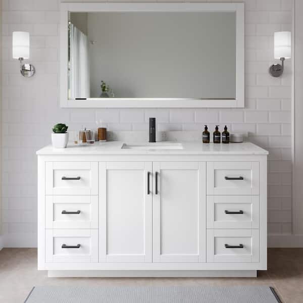 Wyndham Collection Miranda 66 in. W x 22 in. D x 33.75 in. H Single Sink Bath Vanity in White with Carrara Cultured Marble Top and Mirror