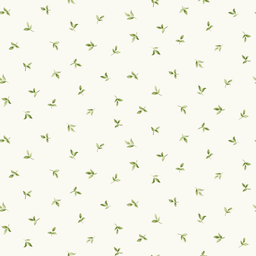 Leaf Toss Green/White Matte Finish Vinyl on Non-Woven Non-Pasted Wallpaper 