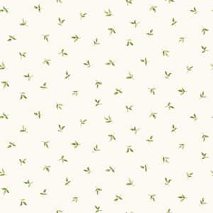 Leaf Toss Green/White Matte Finish Vinyl on Non-Woven Non-Pasted Wallpaper Roll