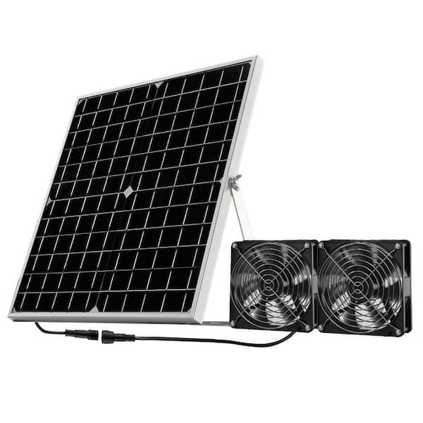20W Solar Panel with 2 High-Speed DC Fans, Wall-Mounted Ventilation for Greenhouse, Chicken Coop, Shed, Attic