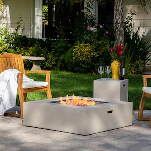 Zachary 40 in. x 12.5 in. Square MGO Propane Outdoor Patio Fire Pit in Light Grey with Tank Holder