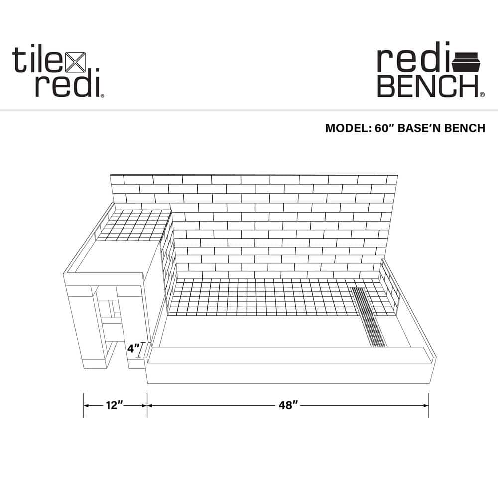 Rectangular Off-White PVC Shower Base with Bench and Right Drain