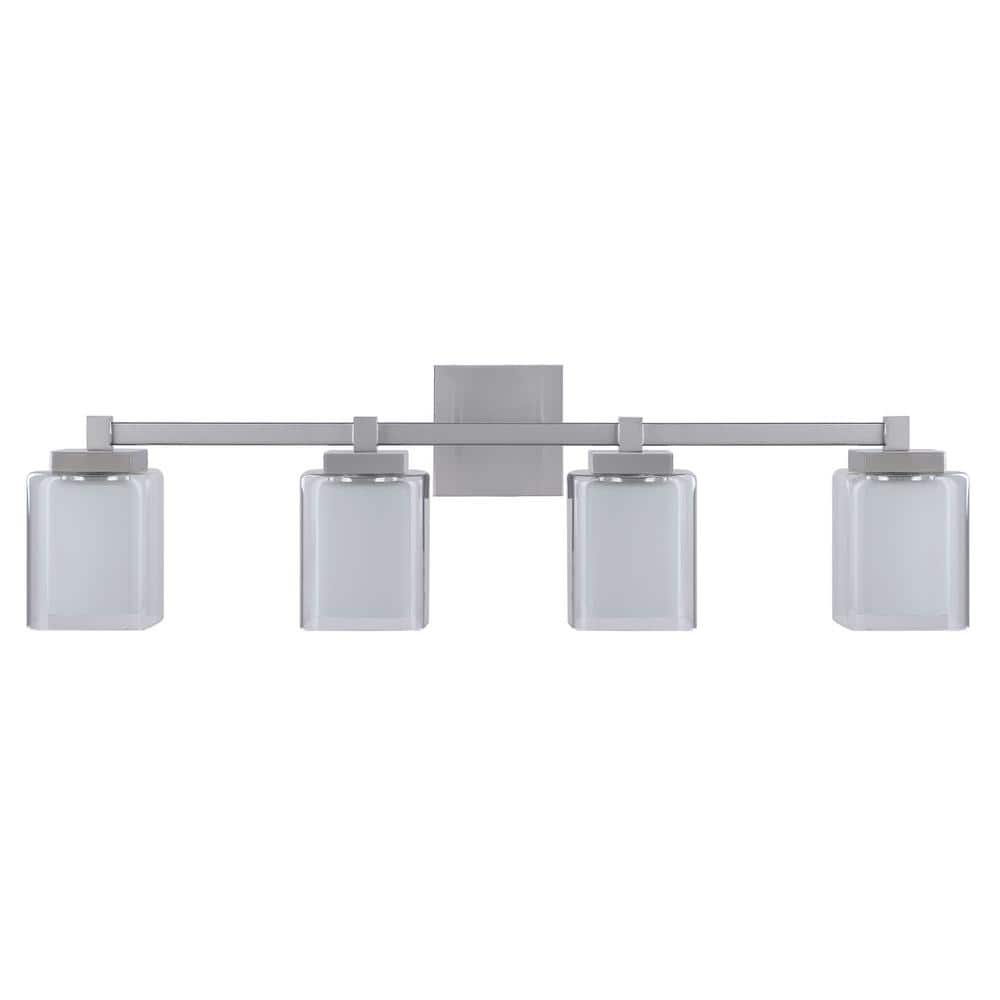 32-inch Satin Nickel 4-Light Vanity Fixture with Clear Glass Shades