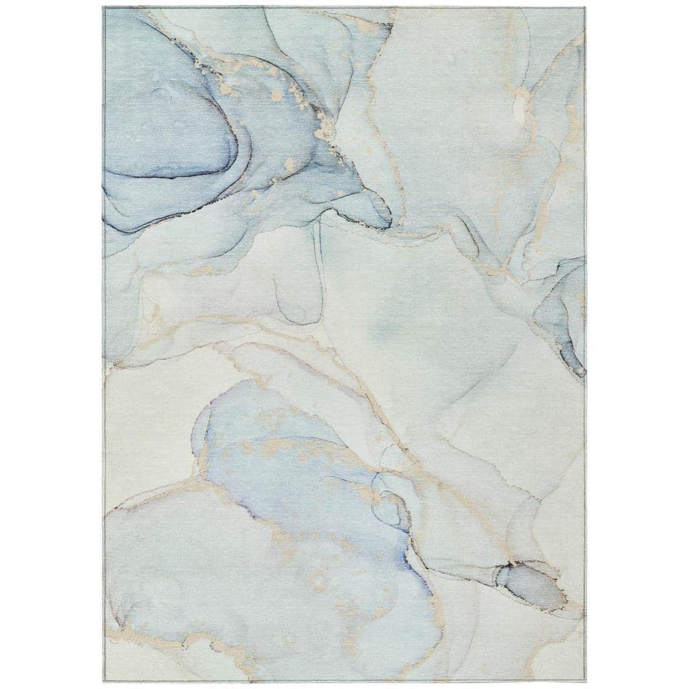 Beige and Blue 5 ft. x 8 ft. Woven Abstract Polyester Rectangle Indoor/Outdoor Area Rug price history on PriceWatchPro