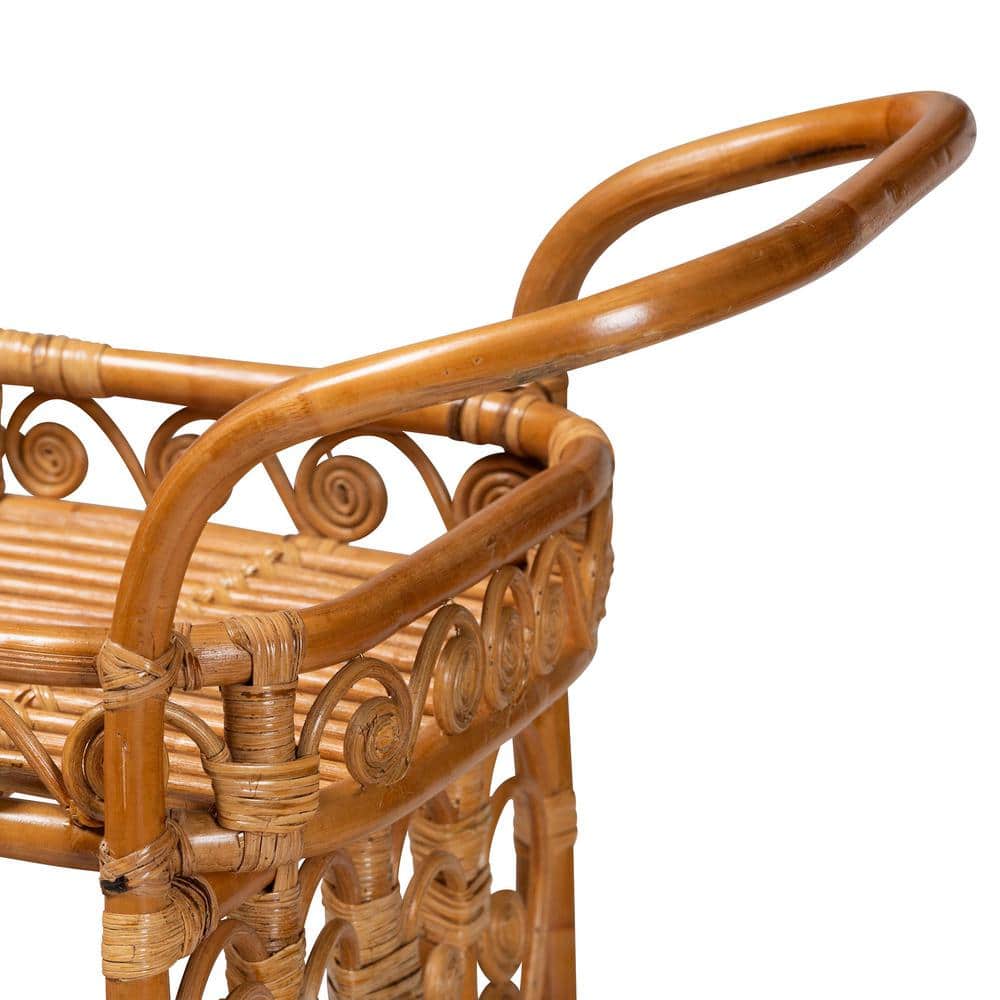 Natural Brown Rattan Round Kitchen Cart with Storage