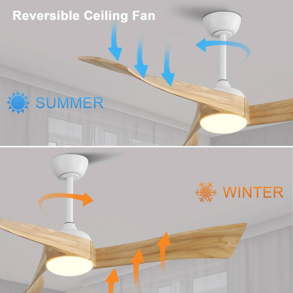 52-Inch White and Light Brown Wood Blade Ceiling Fan with Remote and LED Light