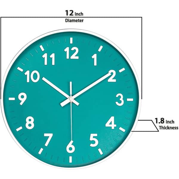 Afoxsos 12 in. Teal Analog Wall Clock Silent Non-Ticking Battery