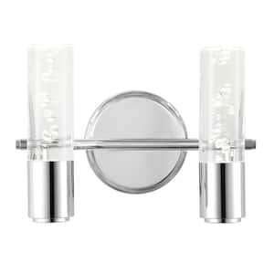 Bolha 10.75 in. 2-Light Chrome Minimalist Modern Bubble Acrylic/Iron Integrated LED Vanity Light