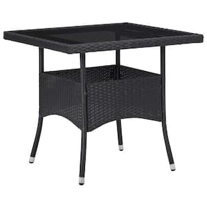 31.5 in. x 29.5 in. Black Square Wicker PE Rattan Outdoor Dining Table with Tempered Glass Tabletop