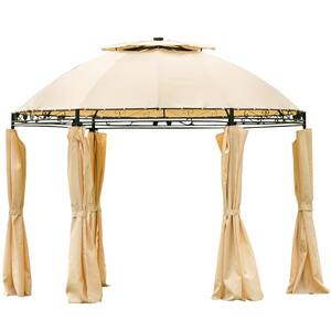 11.4 ft. x 9.6 ft. Outdoor Steel Round Soft Top Gazebo in Khaki with Removable Curtains