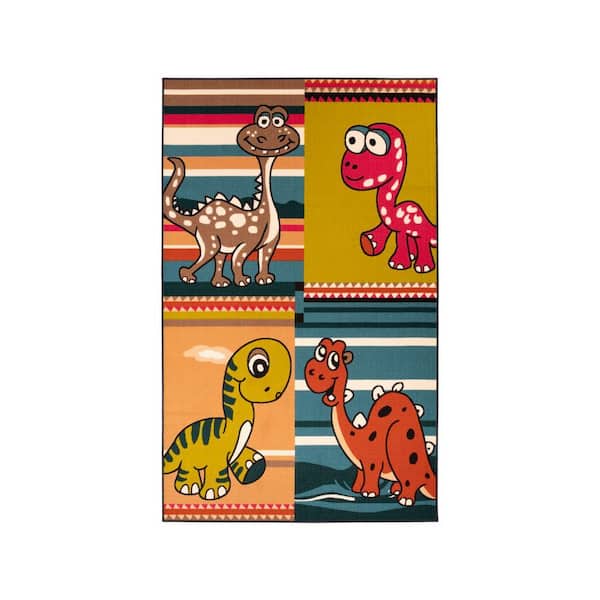 Dinoventure Multi-Colored 2 ft. x 3 ft. Non-Slip Kids Area Rug