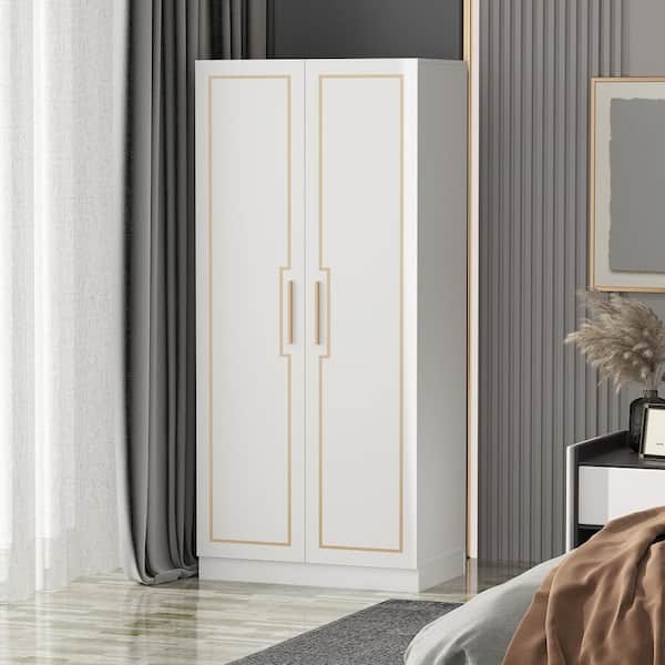 FUFU&GAGA White Armoire with 6 Storage Shelves，31.4''L-18.8''W-70''H
