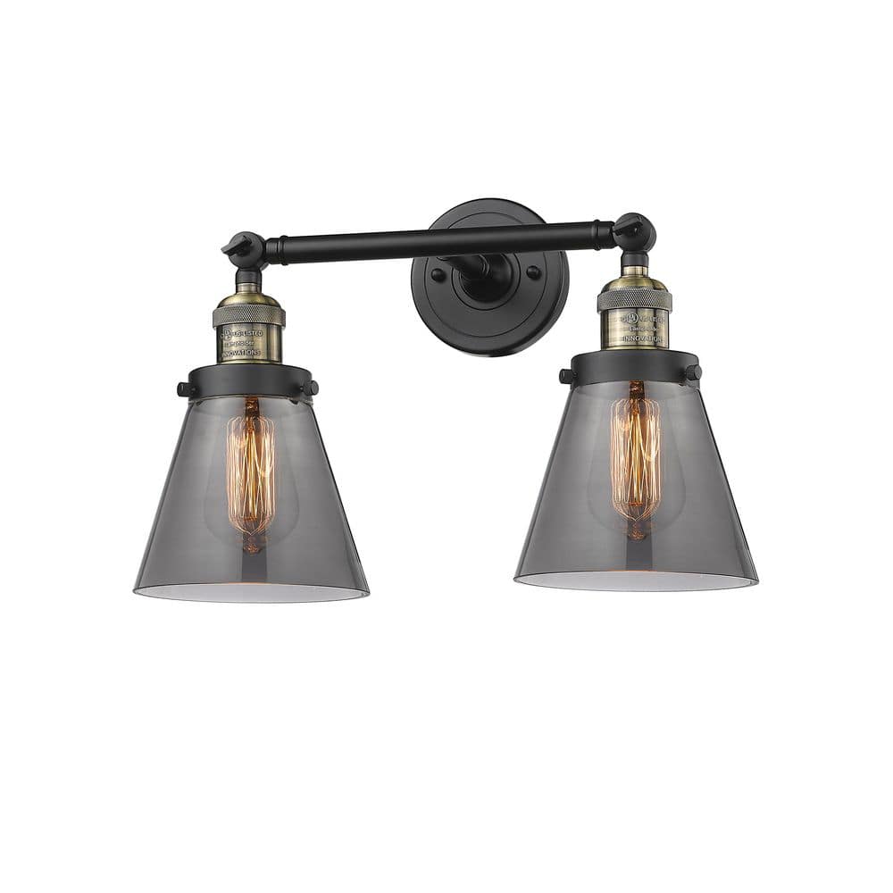 Cone 16 in. 2-Light Black Antique Brass Vanity Light with Glass Shade price history on PriceWatchPro