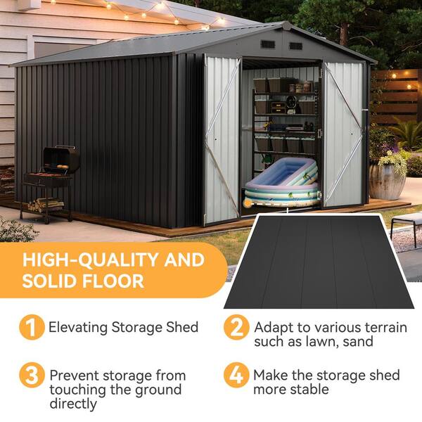 Sizzim Black 10 ft. W x 10 ft. D Metal Storage Shed with Lockable
