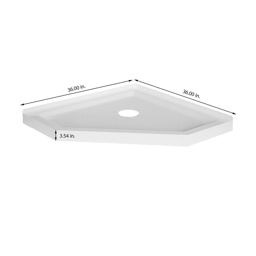 White 36"x36" Neo-Angle Corner Drain Shower Base