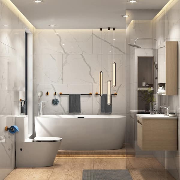 6-Pieces Bath Hardware Set with Towel Bar x 2, Toilet Paper Holder, Robe Towel Hook x 2 and Towel Ring in Black&Gold