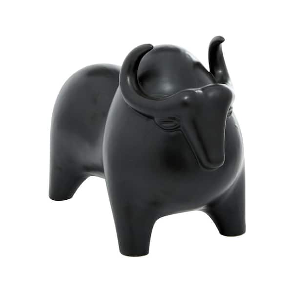 Novogratz 6 in. x 9 in. Black Porcelain Handmade Bull Sculpture