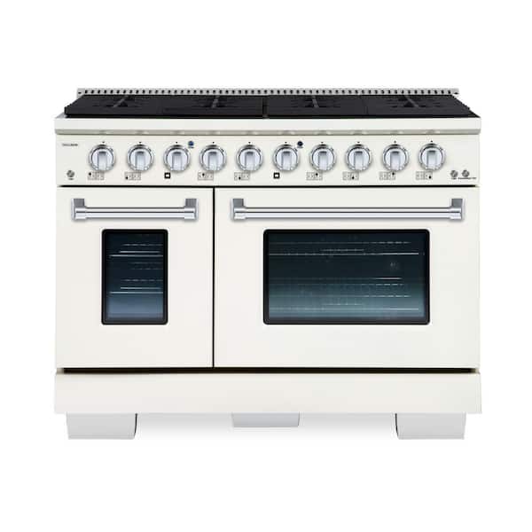 Hallman BOLD 48 IN, 8 Burner Freestanding, Double Oven Gas Range with Gas Stove and Gas Oven in. Off-White