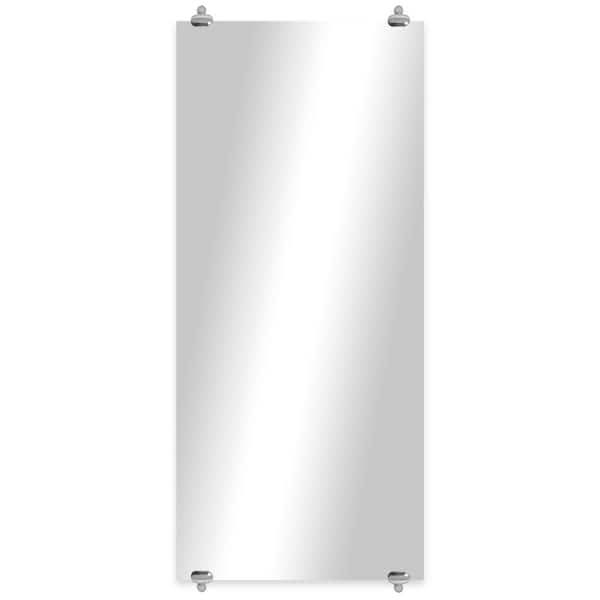 Unbranded Modern Rustic (60in. W x 26in. H) Frameless Rectangular Wall Mirror with Chrome Oval Clips