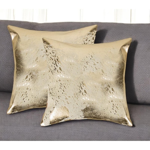 Natural, Gold Abstract Polyester 18 in. x 18 in. Throw Pillow Set of 2
