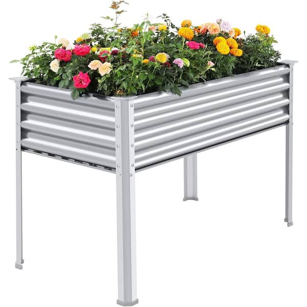 VEIKOUS 48 in. x 24 in. x 32 in. Silver Metal Steel Raised Garden Bed with Lockable Wheels, Liner