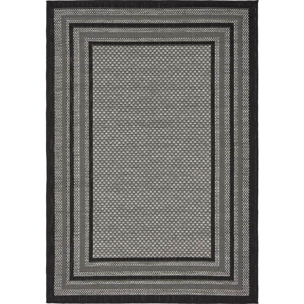 Unique Loom Outdoor Multi Border Gray 4' 0 x 6' 0 Area Rug 3135607 The Home Depot