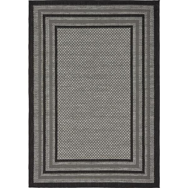 Unique Loom Outdoor Multi Border Gray 4' 0 x 6' 0 Area Rug