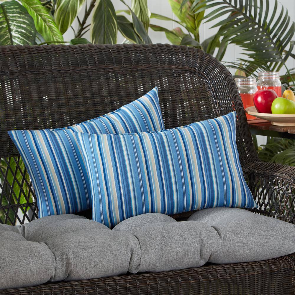Sapphire Stripe Outdoor Lumbar Throw Pillow Set