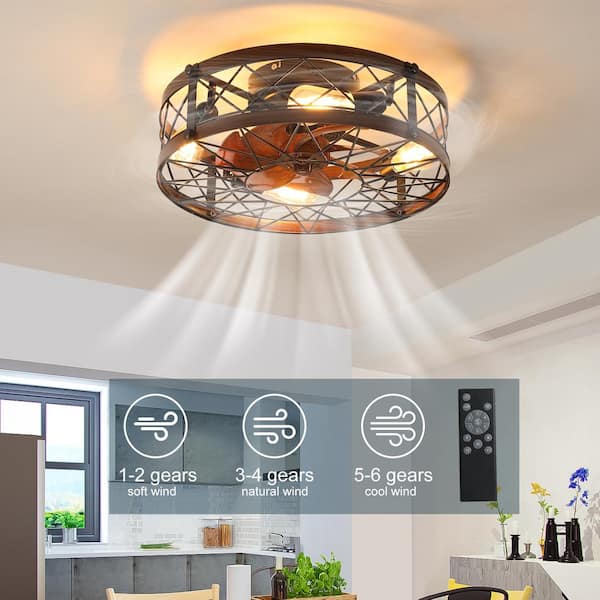 Magic Home 20 in. Farmhouse Flush Mount Remote Control Caged Low Profile  Metal Ceiling Fan Light for Dining Living Room Bedroom MH-LCH-22007 - The  Home Depot