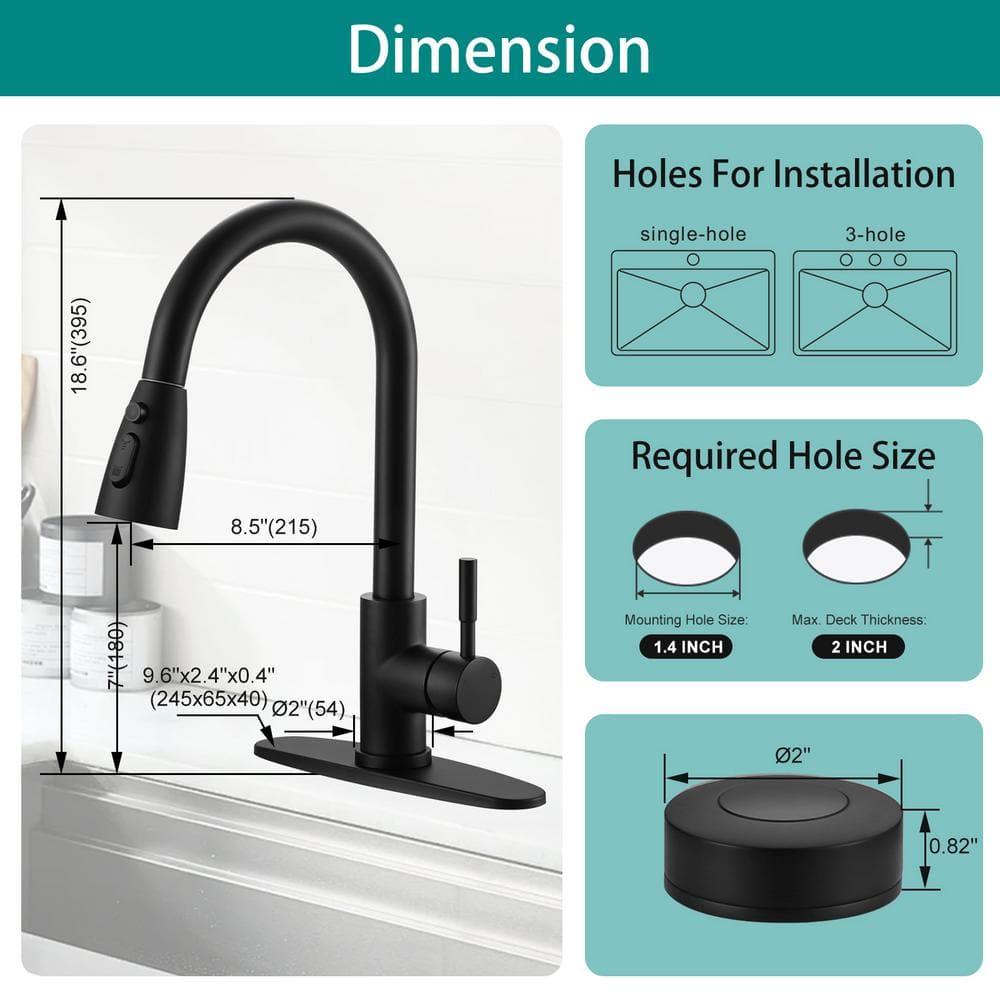 Matte Black Touchless Pull-Down Kitchen Faucet with Spray