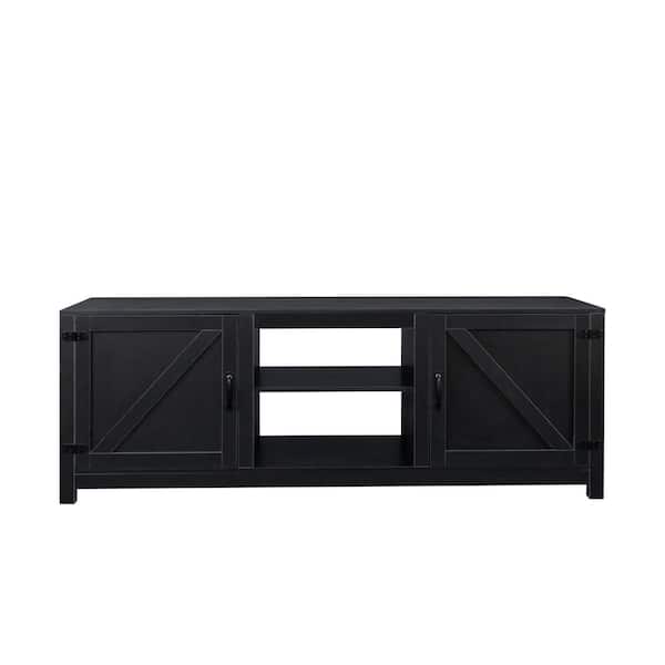 Tidoin Black Wood TV Stand Fits TVs up to 80 in. with 2Doors JSYDW3