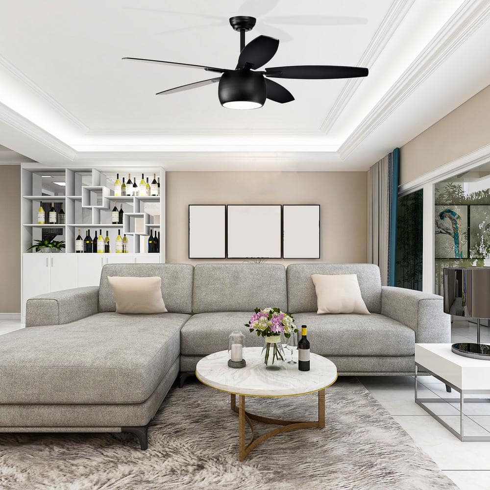 Matte Black 52" Ceiling Fan with Reversible Blades and LED Light