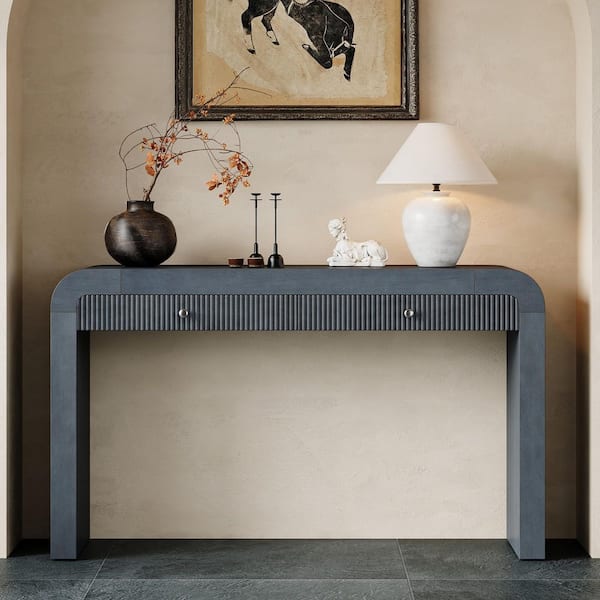 54.3 in. Dark Navy Rectangle Wood Console Table Entryway Table