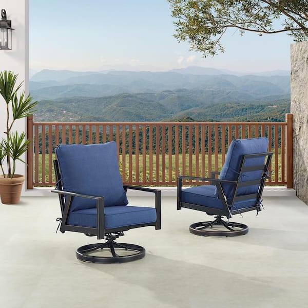 Oakland Living Pair of Black Aluminum Deep Seating Swivel Rocker Club Chairs with Cushions
