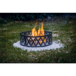 36 in. x 12 in. Round Steel Wood Burning Lattice Fire Ring in Black