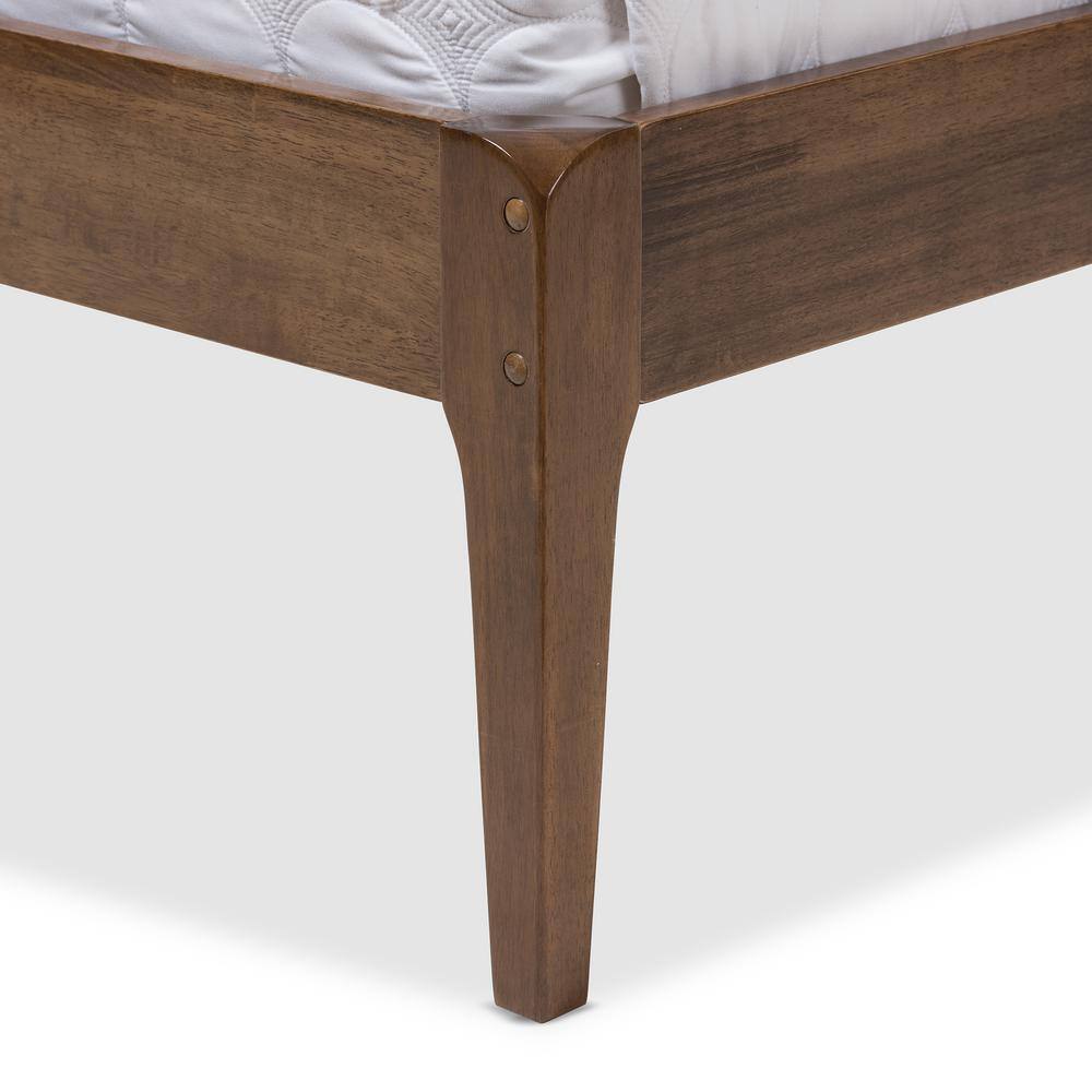King-Size Walnut Wood Frame Upholstered Platform Bed with Tufted Headboard